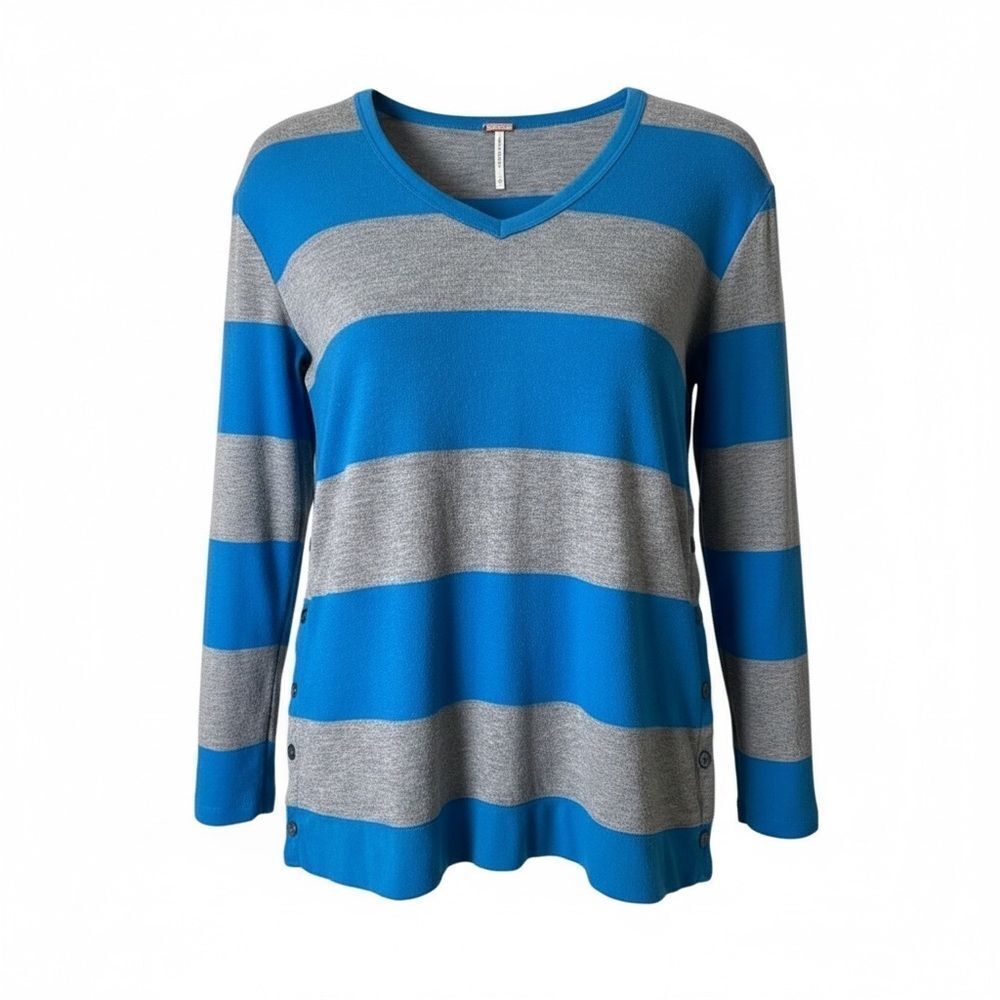 Poof Made In Kenya Striped Button V Neck Sweater